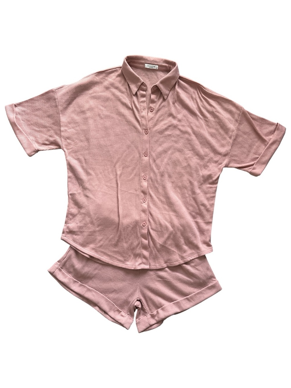 Oversized Women's Pink Short Sleeve Button Sleep Set Size Medium